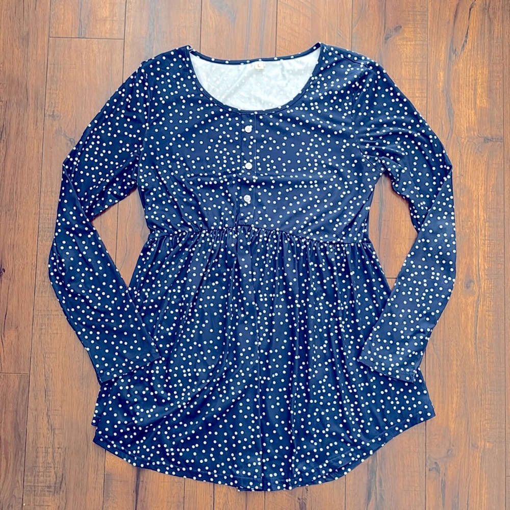 Blue polka dot maternity top